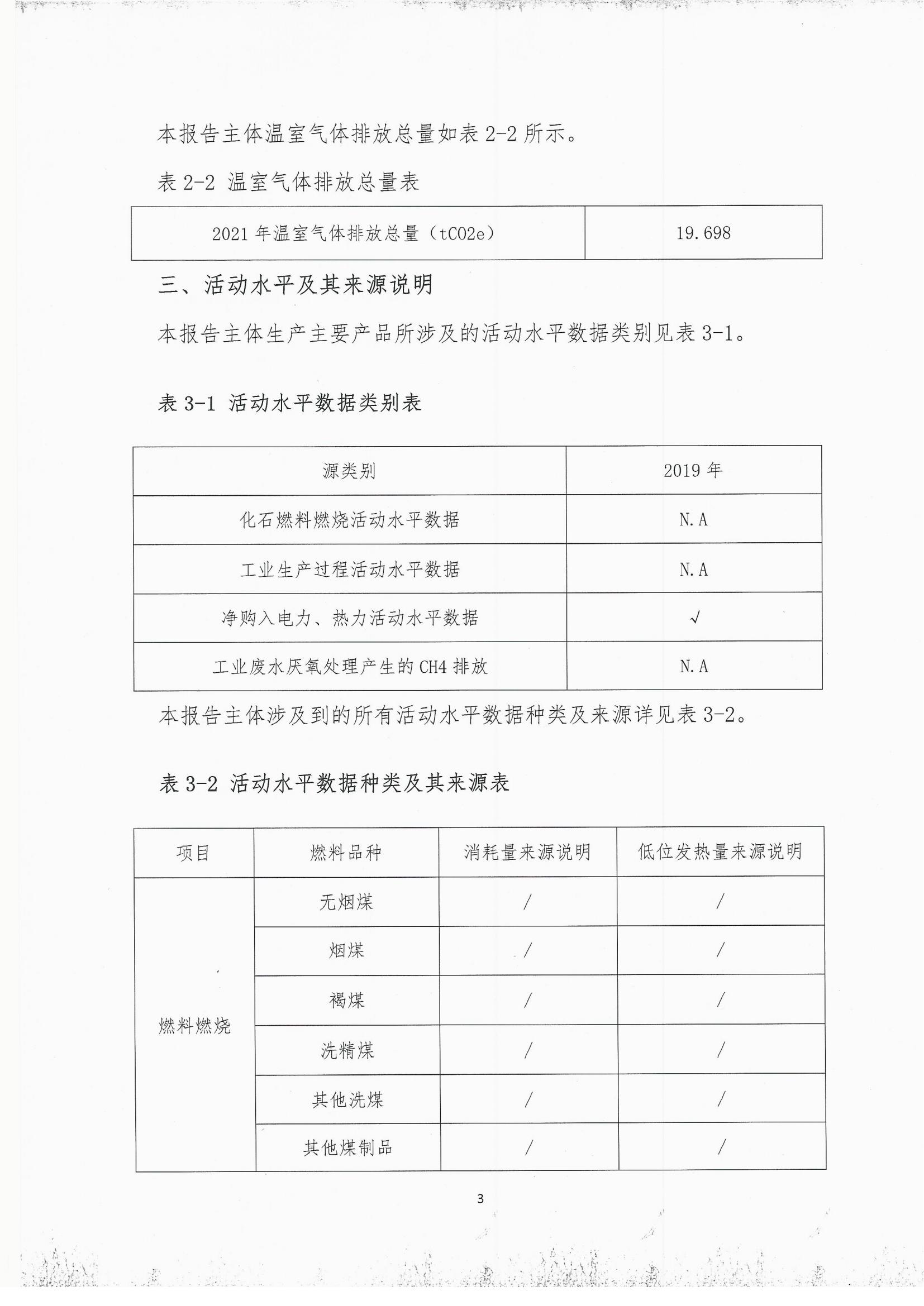 2019年度溫室氣體排放自查報(bào)告